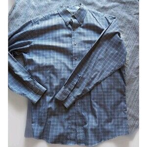 Jos. A. Bank Traveler's Dress Shirt Mens L Blue Brown Check Button Down Collar